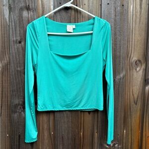 Teal Long Sleeve Square Neck Top